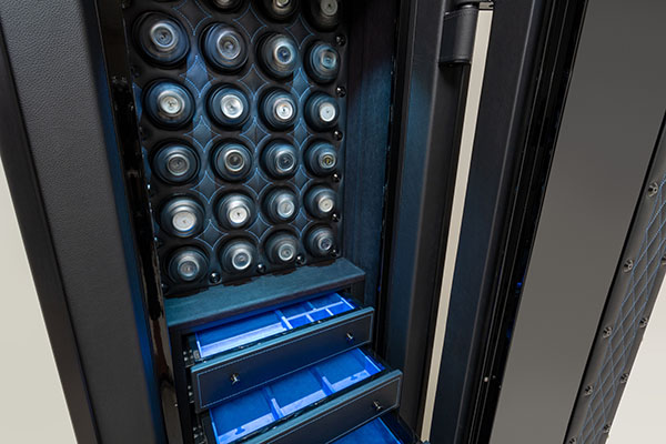 6024 bespoke black on black leather safe with blue ultrasuede interior